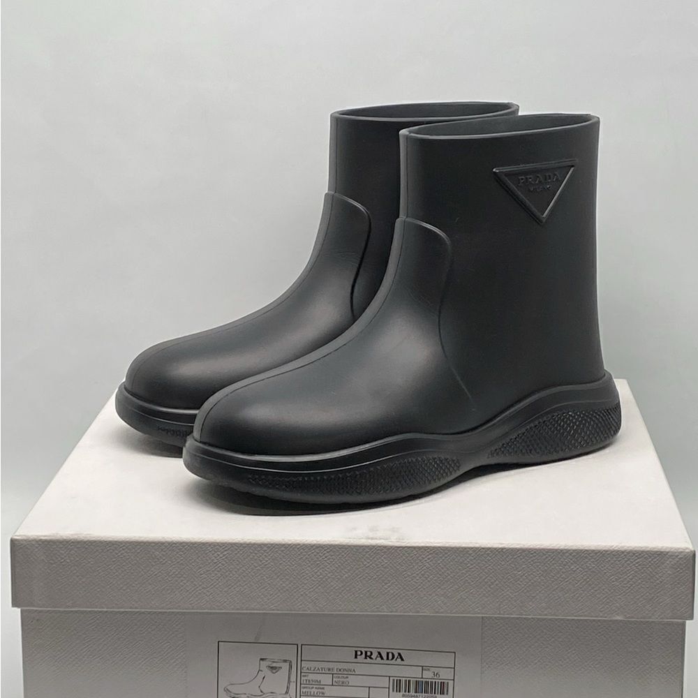 Prada Rubber Logo Pull-On Rain Booties size 36 - Picture 11 of 13